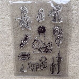 Artistic Clear Stamp Set with Floral and Figure Designs - New